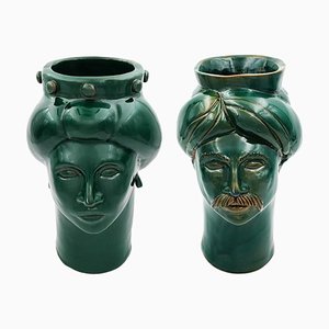 Solimano & Roxelana M Figures • Green Ucria from Crita Ceramiche, Set of 2