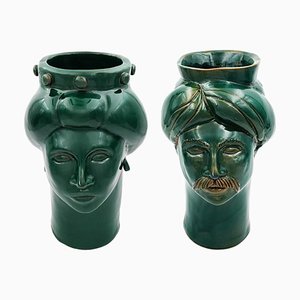 Statuette Solimano e Roxelana M verde di Crita Ceramiche, set di 2