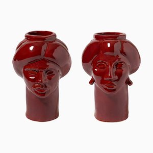 Figuras Solimano & Roxelana pequeñas • Etna roja de Crita Ceramiche. Juego de 2