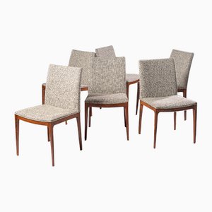 German Wood and Fabric Dining Chairs, 1960s, Set of 6