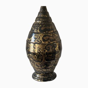 Große Keramikvase in Gold & Braun von L. Brisdoux