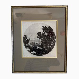 Jeremias Wolff, Landscape in the Tondo, Graphics, Germany, 18th-Century, Framed