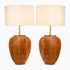 Large Yakisugi Style Pine Table Lamps, France, 1970s, Set of 2