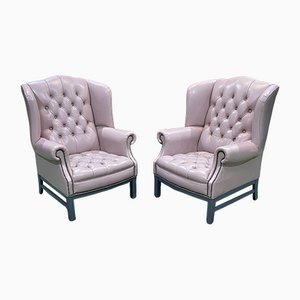 Chesterfield Stühle aus blassrosa Leder, 1980er, 2er Set