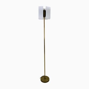Mid-Century Acrylic Glass and Brass Floor Lamp from Stilux, Italy, 1960s