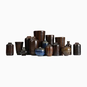 Mid-Century Ceramic Vases from Wallåkra, Sweden, Set of 15