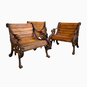 Indian Garden Armchairs with Lion Heads and Feet, Set of 3