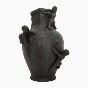 Vase en Bronze avec Sculpture d'Enfants de Maitland Smith, 1980s