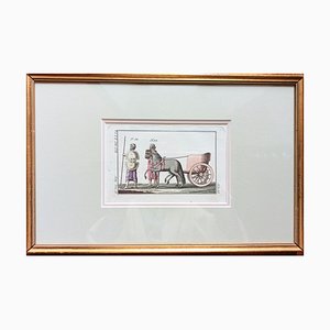 Classicist Graphics, Ancient Chariot, Copperplate Engraving, 18th-Century, Framed