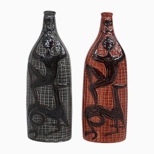 Artistic Ceramic Bottles by Alessio Tasca for Antoniazzi, Italy, 1950s, Set of 2