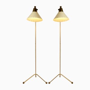 Cream and Brass Floor Lamps by Einar Bäckström, Sweden, 1950s, Set of 2
