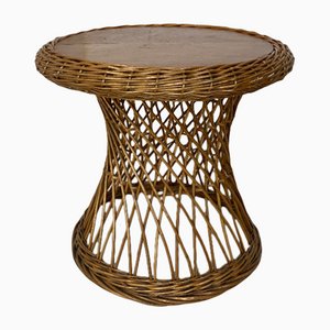Rattan and Wood Side Table, 1960s