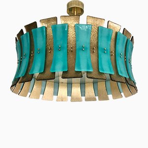 Türkis Blau und Gold Murano Glas Drum Kronleuchter