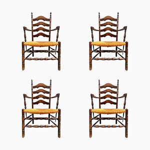 Mid-Century French Straw Mountain Chairs, 1950s, Set of 4