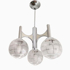 Chromed Chandelier and Table Lamp by Gaetano Sciolari for Targetti Sankey, Set of 2