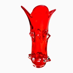 Vaso vintage in vetro di Murano soffiato a mano rosso