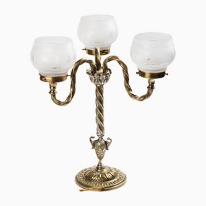 3-Arm Brass Table Lamp with Frosted Glass Shades