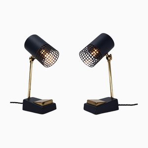 Brass & Black Metal Table Lamps in the Style of Stilnovo, 1950s, Italy, Set of 2