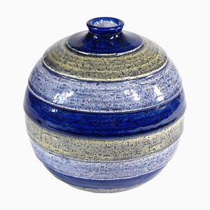 Vase en Céramique à Rayures Bleu Rimini de Bitossi, Italie, 1970s