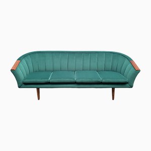 Mid-Century Danish Teak Sofa in Green Velvet