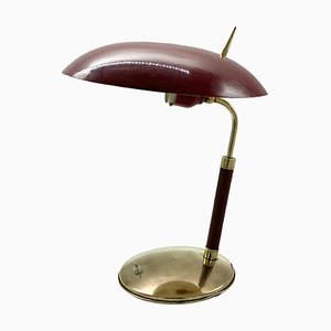 Tischlampe aus Messing & Leder von Lumen, Italien, 1950er