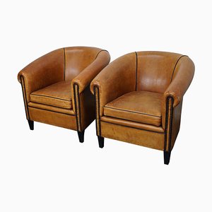 Dutch Cognac Leather Club Chairs, Set of 2