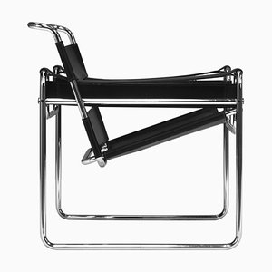 Wassily Chair aus schwarzem Leder von Marcel Breuer für Knoll, 1970-80