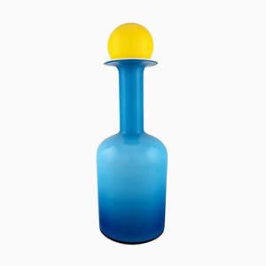 Large Vase and Bottle in Blue Art Glass with Yellow Ball by Otto Brauer for Holmegaard