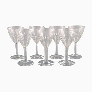 Baccarat White Wine Glasses in Clear Mouth-Blown Crystal Glass, France, Set of 7