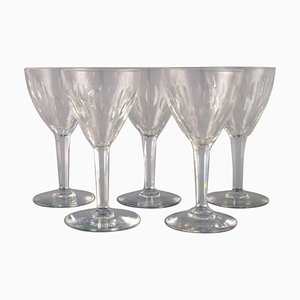 Baccarat White Wine Glasses in Clear Mouth-Blown Crystal Glass, France, Set of 5