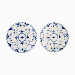 Blue Fluted Full Lace Plates in Openwork Porcelain from Royal Copenhagen, Set of 2