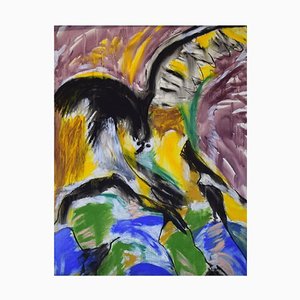 Ivy Lysdal, pintura modernista abstracta grande, técnica mixta sobre cartón