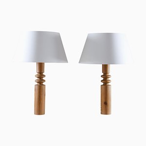 Lampes de Bureau Mid-Century en Pin de Luxus, Set de 2