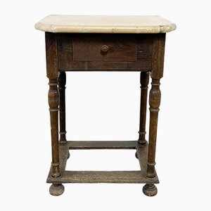 Small Antique Oak Hall Table with Stone Top
