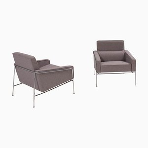 Set of Grey and Chrome Series 3300 Armchairs by Arne Jacobsen for Fritz Hansen