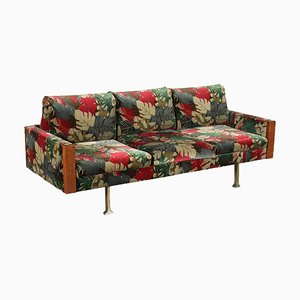 Italienisches Vintage Vintage Sofa aus Samt, Holz & verchromtem Metall
