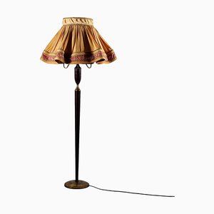 Floor Lamp in Stained Wood, Brass & Fabric, Italy, 1950s