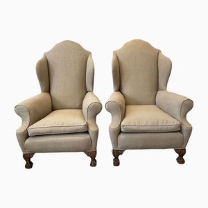 English Wing Back Chairs, 1920s, Set of 2