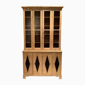 Mid-19th Century Birch Two-Part Bookcase with Ebonised Diamond Decoration