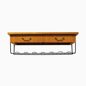 Teak Wall Shelf with Two Drawers, Sweden, 1950s