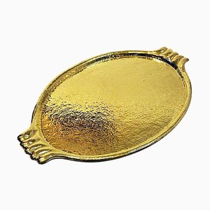 Large Swedish Oval Brass Plate Tray with Handles, 1930s