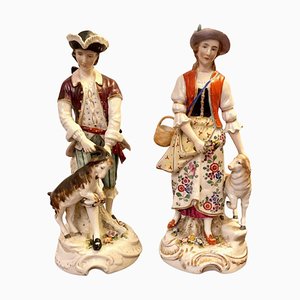 Figurines Continentales Victoriennes Antiques en Porcelaine, Set de 2
