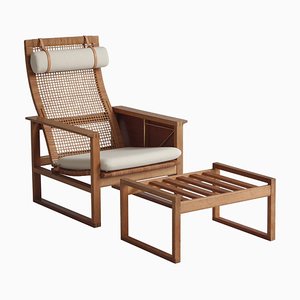 Oak & Teak Highback 244 Chair by Børge Mogensen for Fredericia, 1957, Set of 2