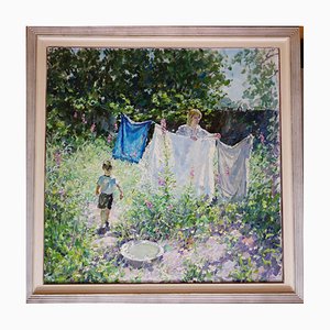 Georgij Moroz, Clothes Hanging with Mum, 2008, Oil on Canvas, Framed
