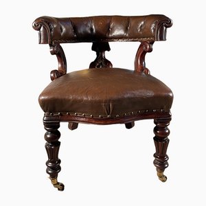Antique English Leather Country House Club Elbow Desk Chair