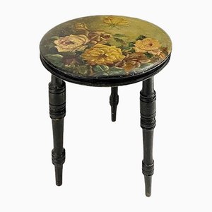 Small Victorian Floral Painted Ebonised Stool