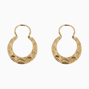 Aretes franceses de oro rosa de 18 quilates cincelados, años 50