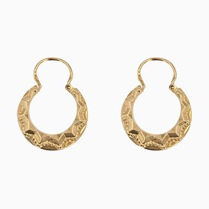 French 18 Karat Rose Gold Chiseled Creole Earrings, 1950s