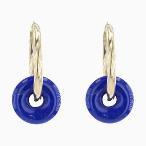 Modern Lapis Lazuli Discs 18 Karat Yellow Gold Hoop Earrings