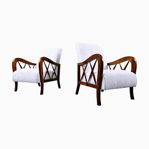 Mid-Century Modern White Fabric Armchairs in the Style of Paolo Buffa